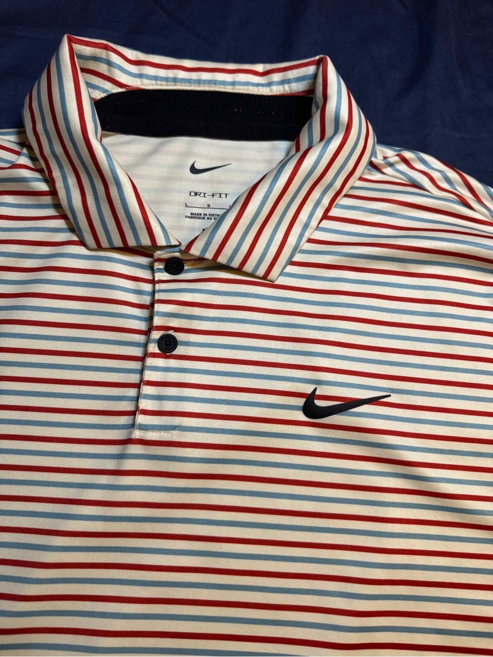 Nike Men’s Polo Shirt - Cream with Red & Blue Stripes